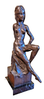 Seltene atemberaubende Enzo Plazzotta Bronzeskulptur eines nackten Tänzerin Mädchens auf Marmor