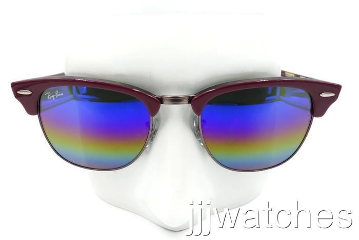 New Ray-Ban Clubmaster Mineral Flash Burgundy Sunglasses RB3016