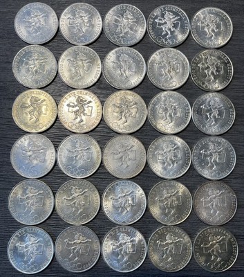 Lot of 25 1968 Mexico Olympic Games 25 Pesos 72% Silver Coins KM#479.1 BU OGP