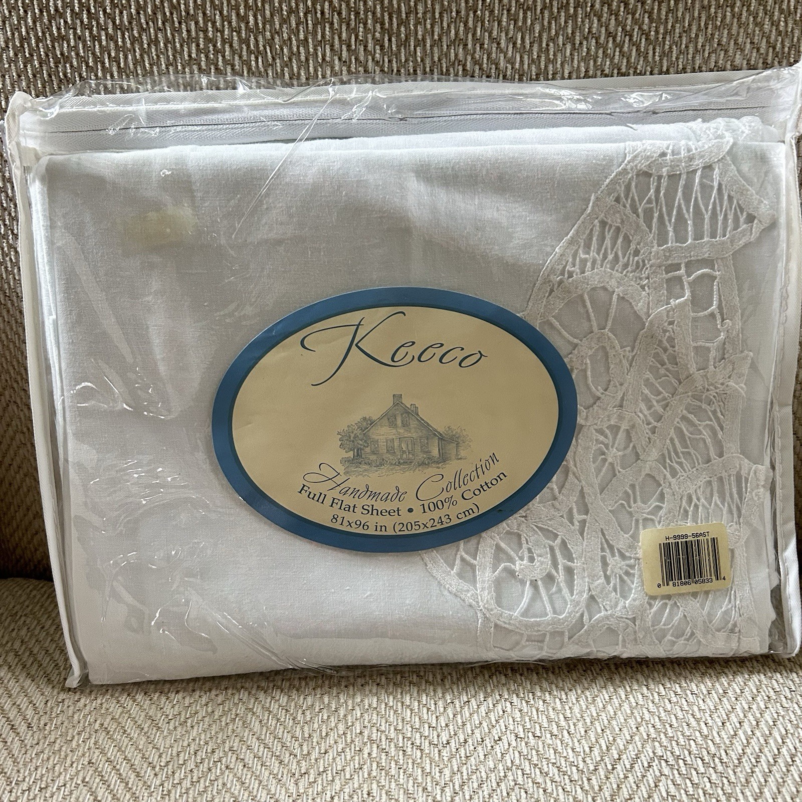 Vtg Keeco Full Flat Sheet 100% Cotton Handmade Battenberg Lace 81x96 White