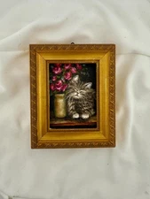 Tiny cat portrait | Original oil painting in Ornate Frame | mini art