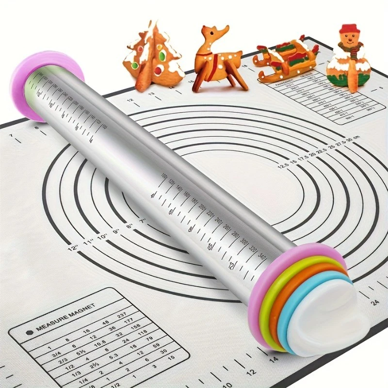 Stainless Steel Baking Rolling Pin | Adjustable Thickness | for Pizza Pastry Pas