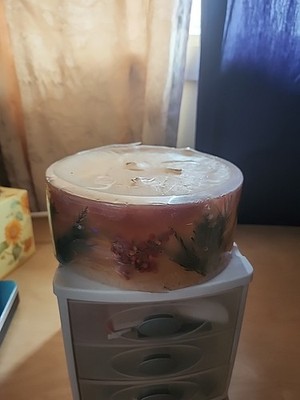 Crate & Barrel Pine Holly Berry Embedded 3 Pillar Candle Lightly scented 40 Hrs