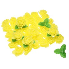500pcs Foam Rose Heads 1.4 Inch with 10pcs Leaves for DIY Crafts Yellow