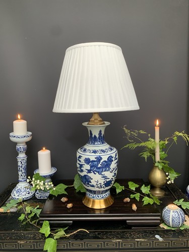 Oriental Chinese Ceramic Table Lamp bell shape foo dog & Shade 64cm Jar Single - Picture 8 of 11
