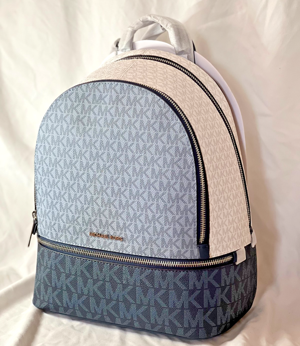 NWT Michael Kors Rhea Medium Logo Backpack Bag Tote Blue  display picture 2