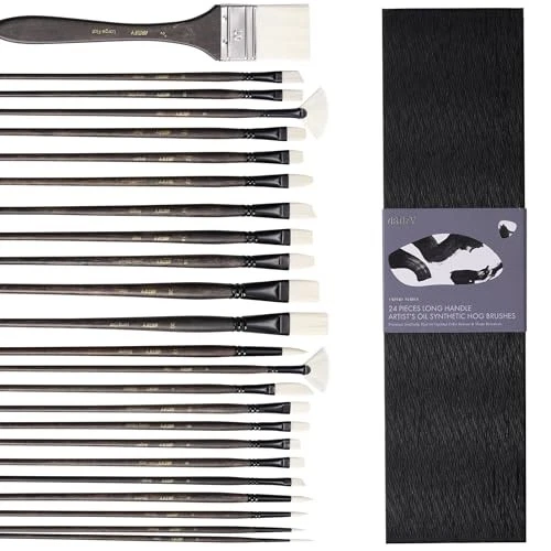 ARTIFY Artists' Oil Synthetic Hog Hair Paint Brush Set, 24 Pieces Long Handle  - Image 2 of 4