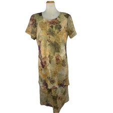 Vtg Christy Lyn Sz 18 Floral Romantic Long Dress USA Made Short Sleeves Crinkled