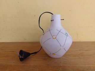 LAMPADARIO LAMPADA A SOSPENSIONE BOCCIA IN VETRO BIANCO VINTAGE DESIGN ANNI '60