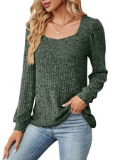 Damen Langarm Rippstrick Lockere Passform Weich Einfarbig Quadratischer Aus9635