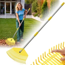 Extra Wide 18" Lightweight Leaf Rake with Adjustable Handle and Flexible Tines