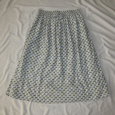Marea Midi 100% Cotton Skirt Size XL White Blue Green Fan Floral Print Boho