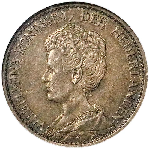 1911 NGC AU 58 Netherlands 1 Gulden Wilhelmina Key Silver Coin (25042501C)