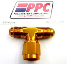 06 an Tee fitting w/ Female swivel nut on the side  Polished Gold Anodized Alum