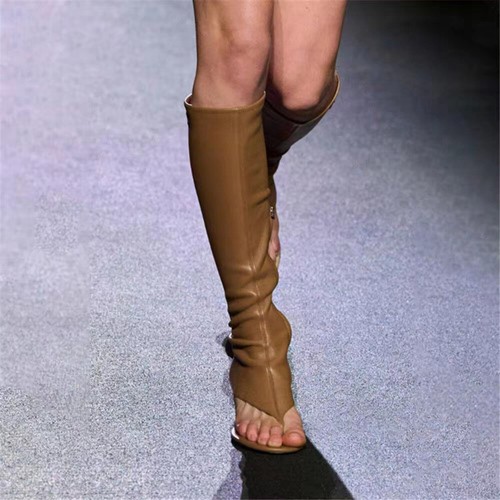 American Style Runway Womens Sandals Knee High Boots Stretchy Mid Stiletto Heels - Picture 15 of 32