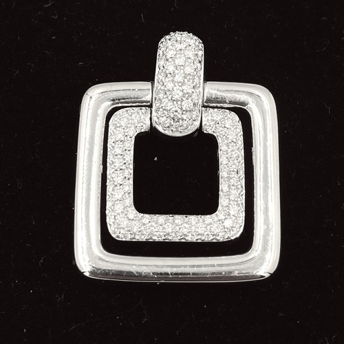 Pendentif Carré Pavé 'De Diamants en or Blanc Massif 18K D'Occasion Vintage - Photo 1/8