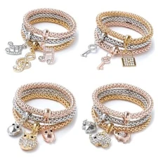 12PCS Gold/Silver/Rose Gold Corn Chain Bracelet Crystal Multilayer Style B