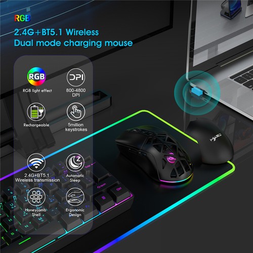 T26 Dual-mode Wireless Mouse 2.4G BT5.1 RGB Backlight 4800DPI Office Game Mice - Picture 19 of 26
