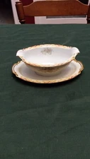Vintage Noritake China LARES Oval Gravy Boat Underplate Red Gold Pink Floral