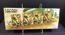 Home Essentials Safari Leopard Print Tea Light Candle holder with Glass Tray