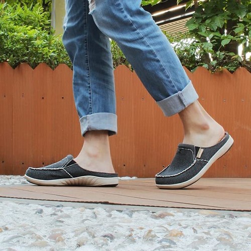 Mens Slippers with Arch Support Canvas House Slipper Slip On Clog Outdoor Shoes - Picture 19 of 24