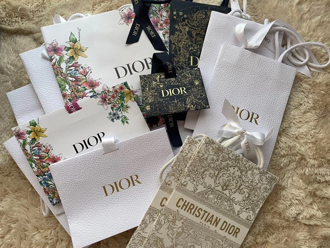 Pack de 12 sacs fourre tout Dior authentique blanc/marin/or shopping cadeau avec ruban