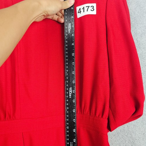Vtg 80s Valentino Miss V Dress Size 8 42 Red Wool Long Sleeve Peplum Button Up - Picture 8 of 24