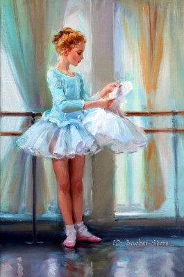 Blue Ballet Girl Oil painting Giclee Art Printed on canvas L3776