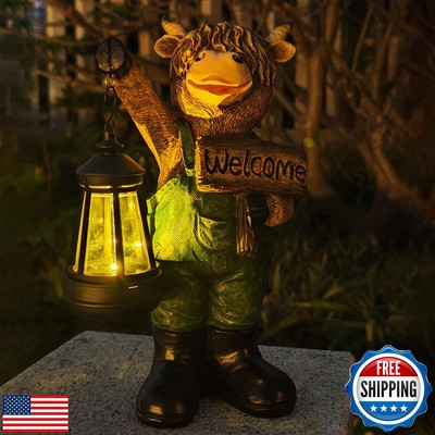 Solar Garden Decor Statues: Handmade Resin Statue with LED Light,Highland Cow
