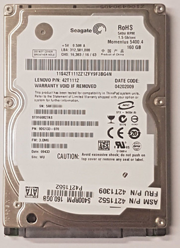 160 GB SATA Seagate Momentus 5400.4 ST9160827AS 8MB HDD 2,5" interne Festplatte