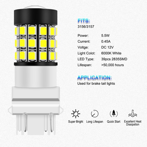 GLOFE Luz LED 3157 4157 Blanco 6000K Dos Bombillas Respaldo Lámpara Reemplazar Ajuste - Imagen 2 de 12