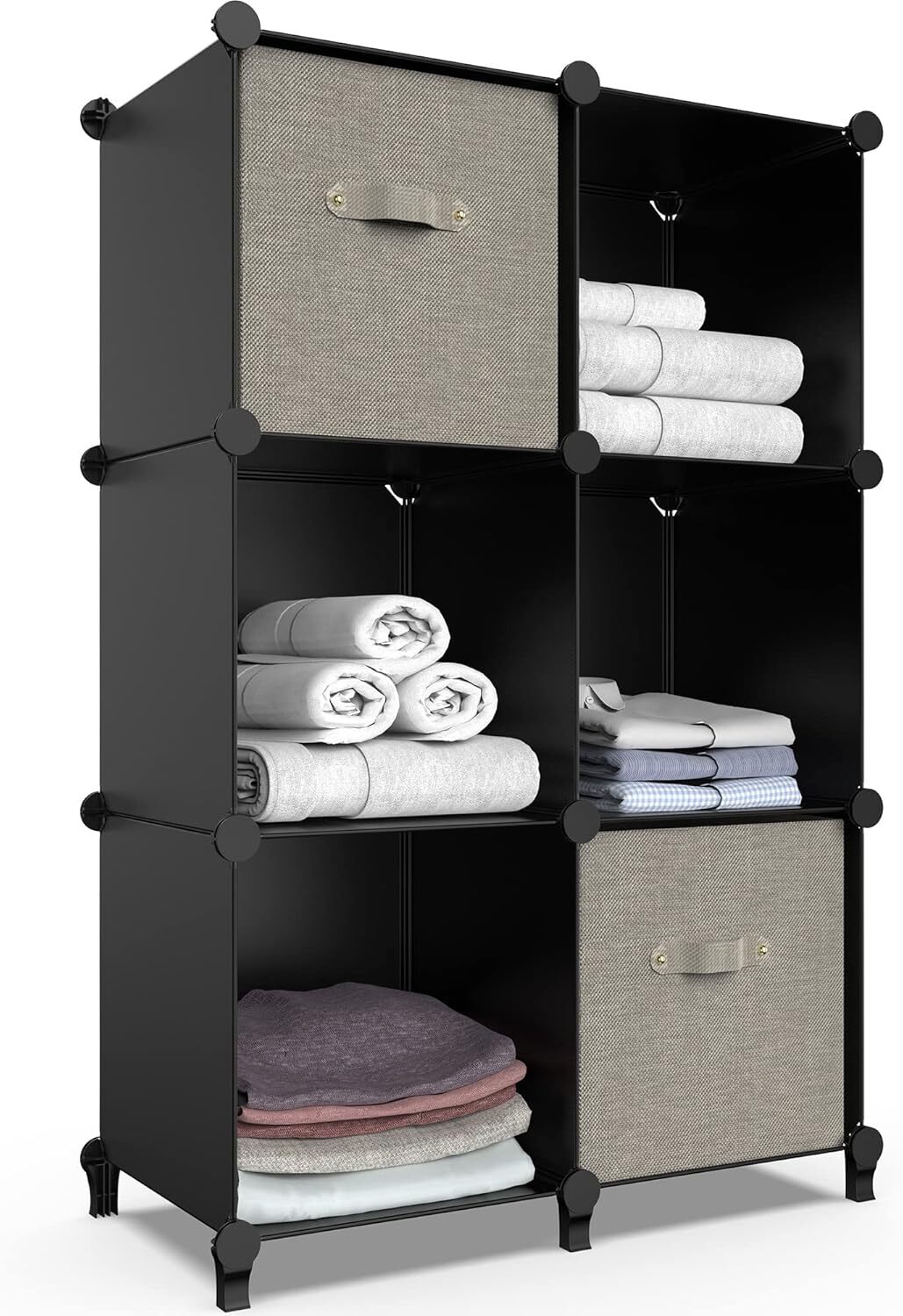 6-Cube Storage Organizer Shelf for Closet Bedroom Office with Bins-image