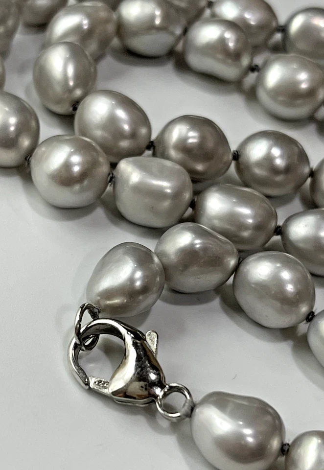 Collar de perlas barrocas de plata 72" con cierre de plata 925  Foto 3 de 4