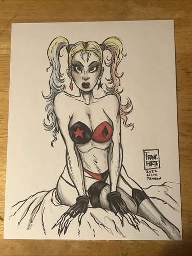 Sexy Harley Quinn Femme Fatale Pin Up Original Art drawing By Frank Forte - Picture 2 of 3