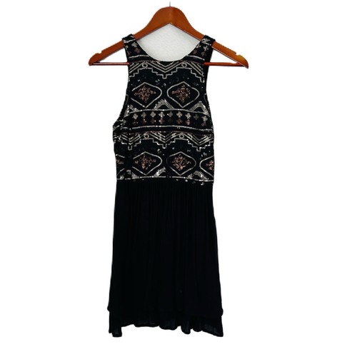 Hollister Dress Women Size Small Black Geo Sequin Sleeveless Tie Mini Party Glam