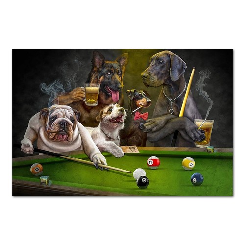 Wall Art Canvas Dogs Playing Pool Billiards Painting Poster and Print Home Decor - Picture 4 of 6
