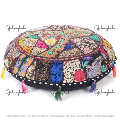 16X16 In Indian Handmade Cotton Pillow Cover Black Bohemian Floor Cushion Cover - Picture 2 of 6