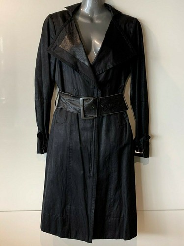 CoSTUME NATIONAL Italy Black Belted Trench Coat,Leather trim 42IT,12AU/8US - Picture 3 of 12