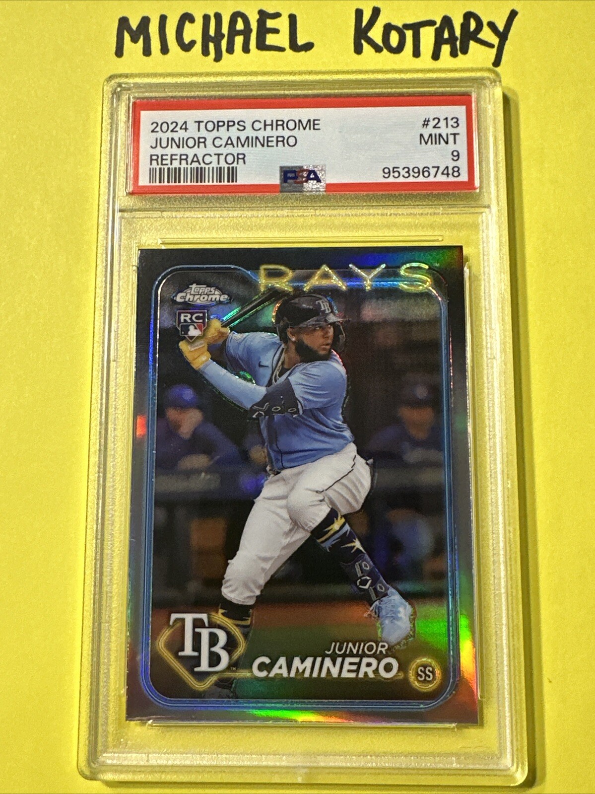 JUNIOR CAMINERO 2024 TOPPS CHROME REFRACTOR PSA 9 Rays Rookie #213