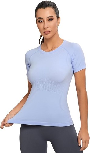 Workout Shirt for Women, Workout Top, Yoga Short Sleeve Shirt, Blue, Size Small - 第 1/7 張圖片