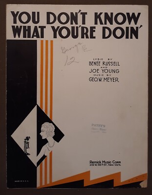 You Don't Know What You're Doin' for Ukulele & Piano Sheet Music Vintage 1931
