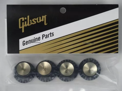 GIBSON Black w/ Gold Reflector Knob Set USA Genuine Les Paul Brand New