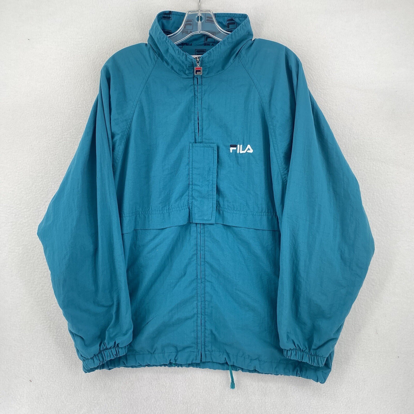 Giacca a vento vintage anni 80 Fila Sport retrò nylon taglia L logo retro verde acqua