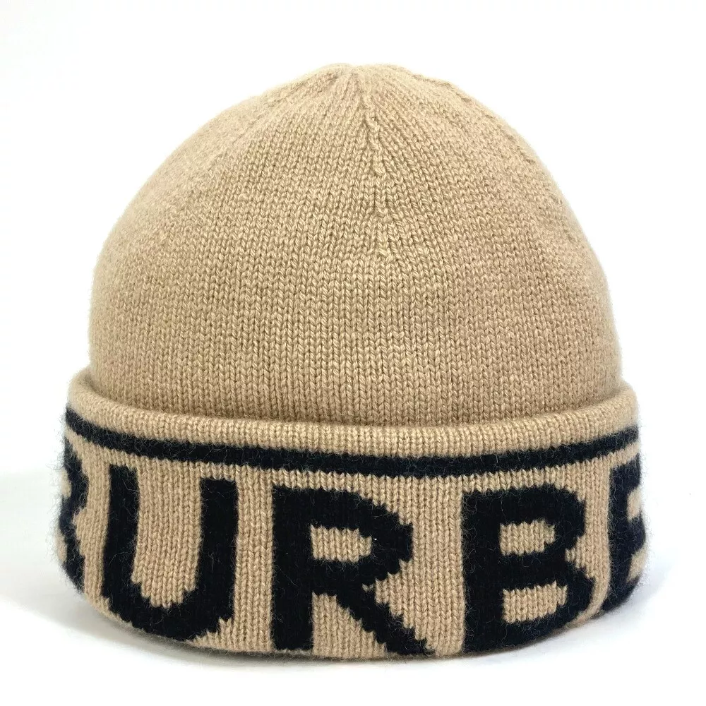 BURBERRY 8023983 Intarsia Cashmere Beanie Logo Knit cap Knit hat Beige/Black