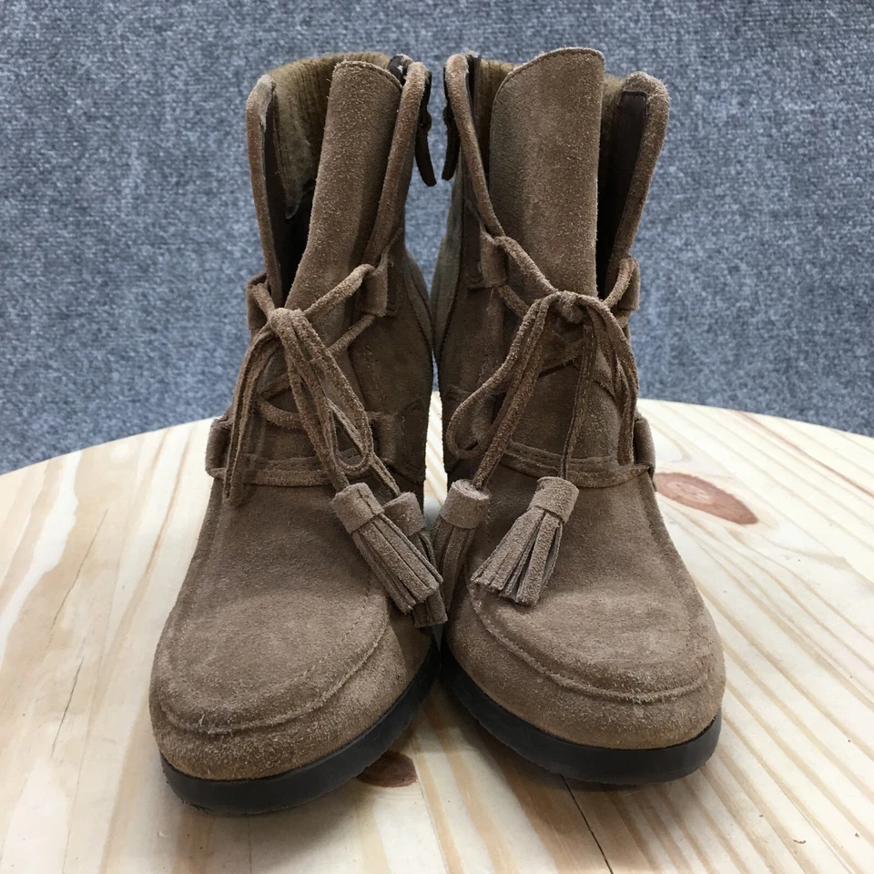 Franco Sarto Botas Mujer 8 M Oeste Botín Cuero Marrón Con Cordones Cuña Foto 4 de 4