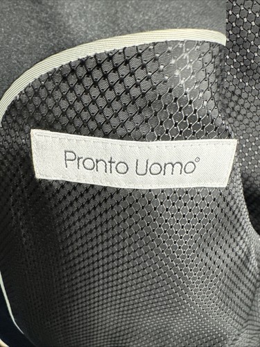 Pronto Uomo Tuxedo 38R 34x30 Two Button Black Stirped Pants Wool 2 Piece Suit - Picture 10 of 20
