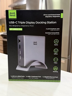Minthouz Docking Station 3 Monitors 8K@30Hz/4K@144Hz 2*HDMI+DP,140W PD Charge