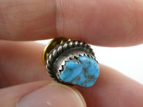 Southwestern Unmarked Sterling Silver Turquoise Lapel Pin 2.7g 14.8mm Length - Picture 17 of 22