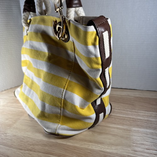 Michael Kors Yellow & White Convertible Purse Marina Tote Shoulder Bag Rope - Picture 3 of 12