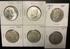 1964 Kennedy Half Dollar lot of 6  90% Silver   64d -2, no Mint Mark - 4